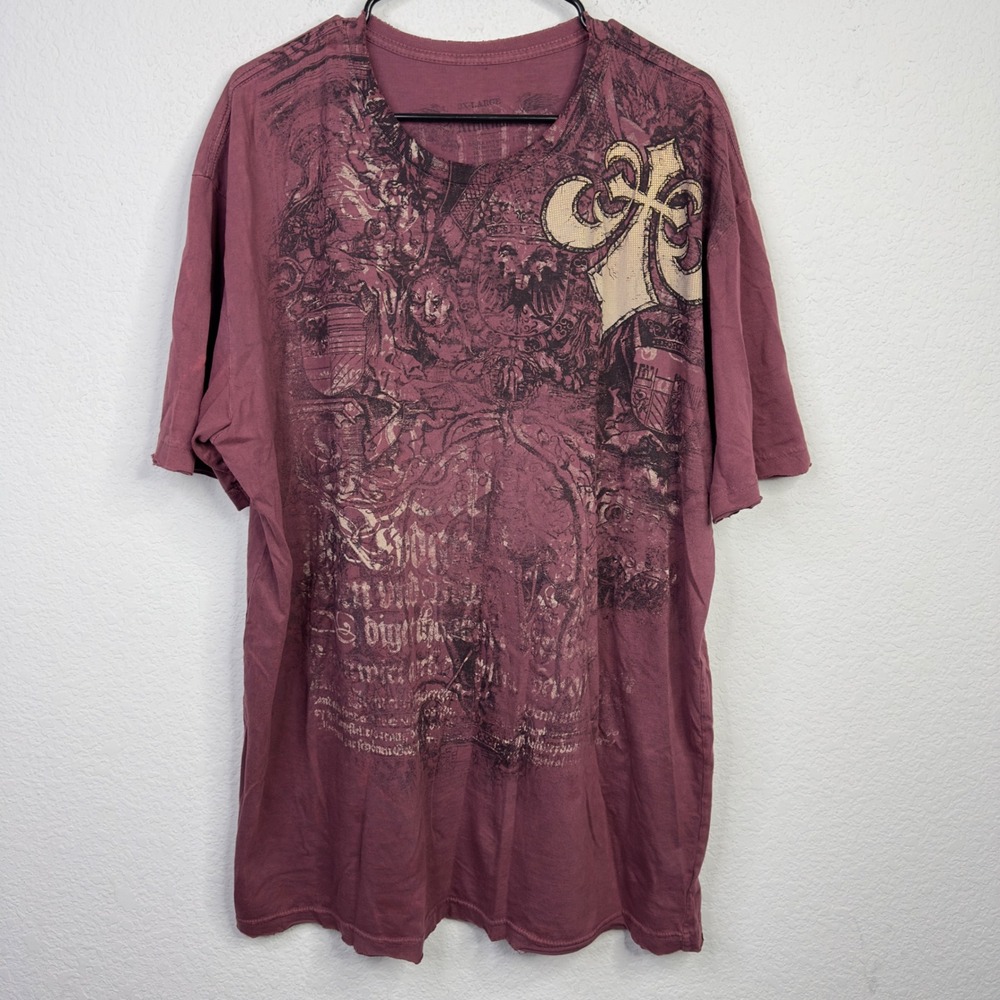 Affliction T-Shirt Mens 3XL Burgundy Skull Graphic Y2K Grunge Streetwear‎ MMA